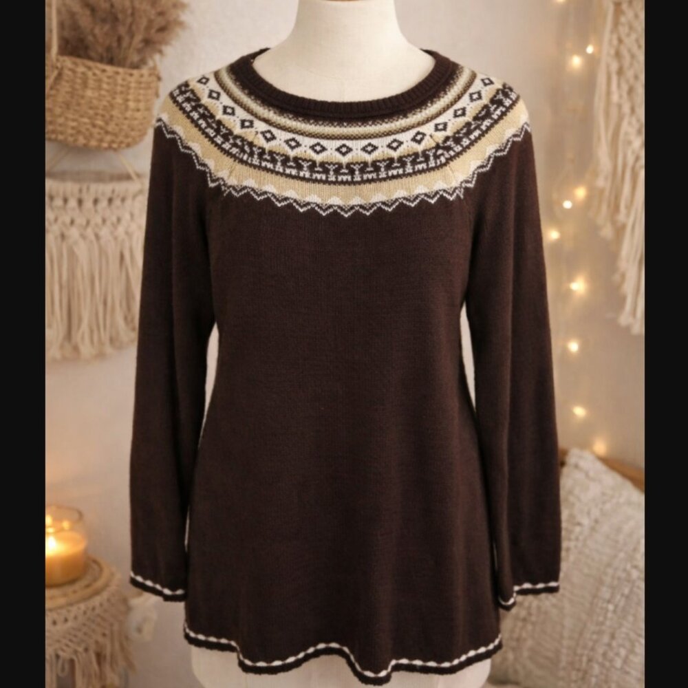 Fair Isle Nordic Pullover Knit Sweater S Cottagecore Cozy Winter Quiet Luxury